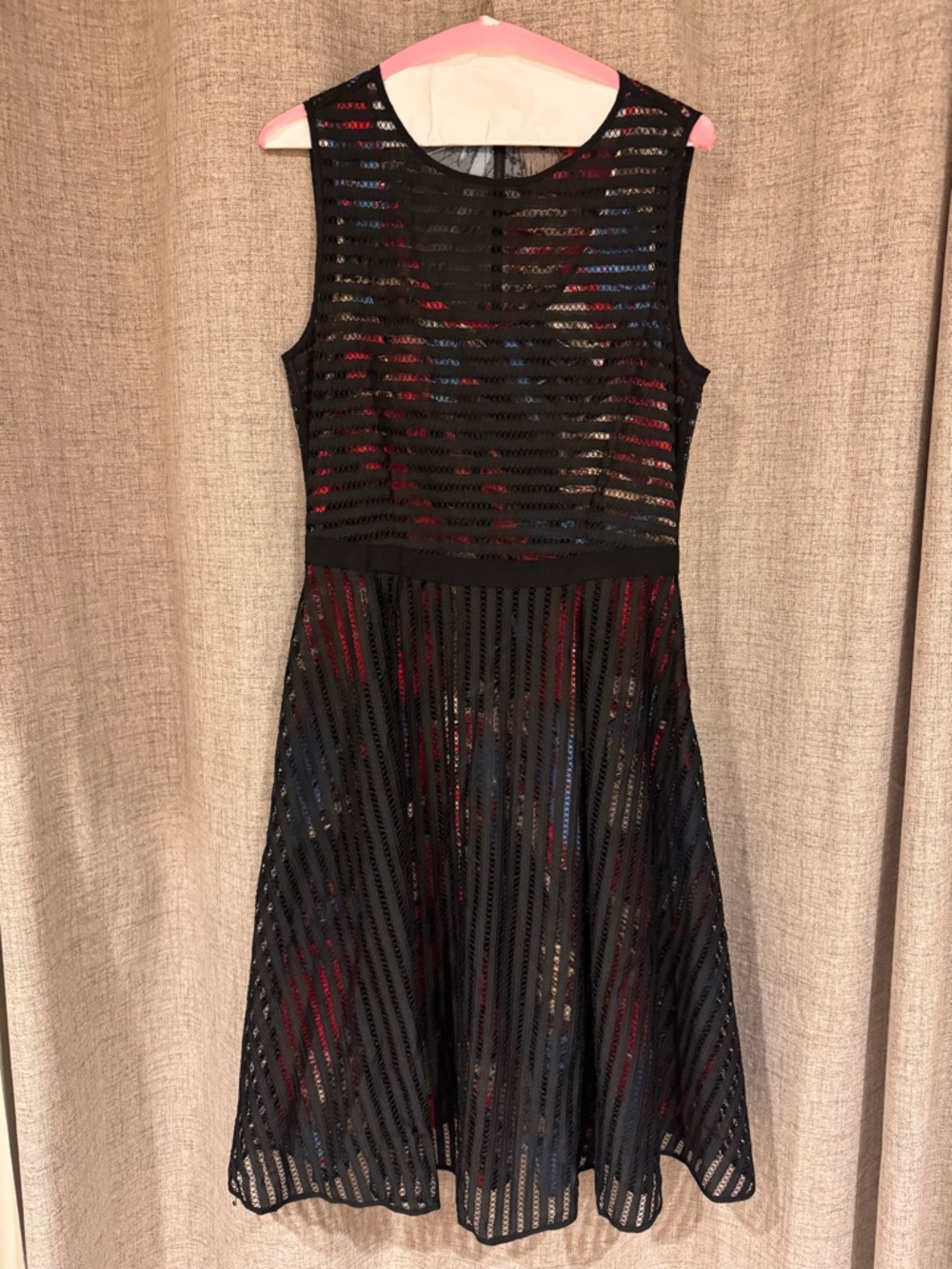 Black Overlay Fit & Flare Dress with Colorful Underlay